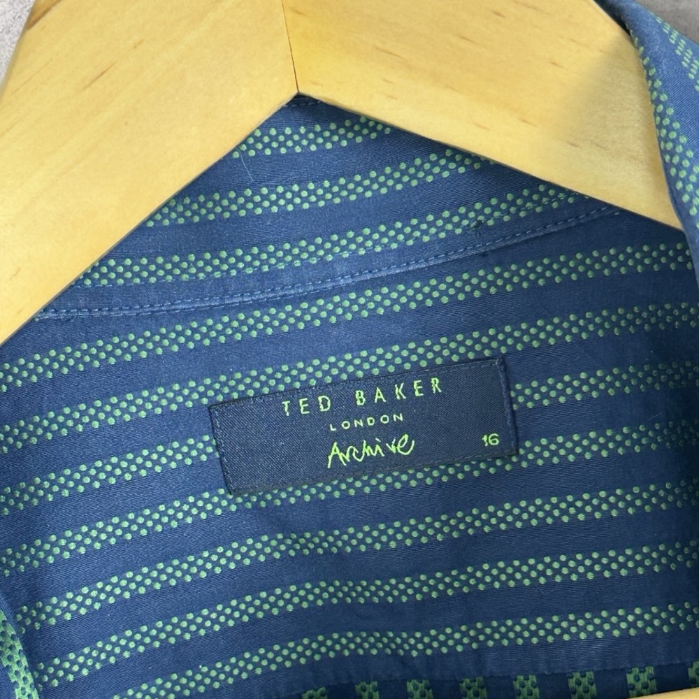 Ted Baker Blue Striped Collared Long Sleeve Cotton Dress Shirt Size 16 Mens Top - Picture 2 of 10